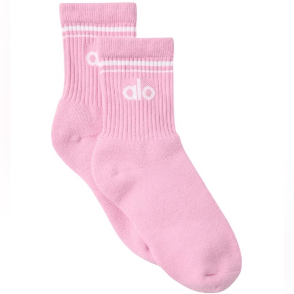 ALO Yoga Throwback Socks Sweet Pink & White Size Medium Limited Edition Med NWT